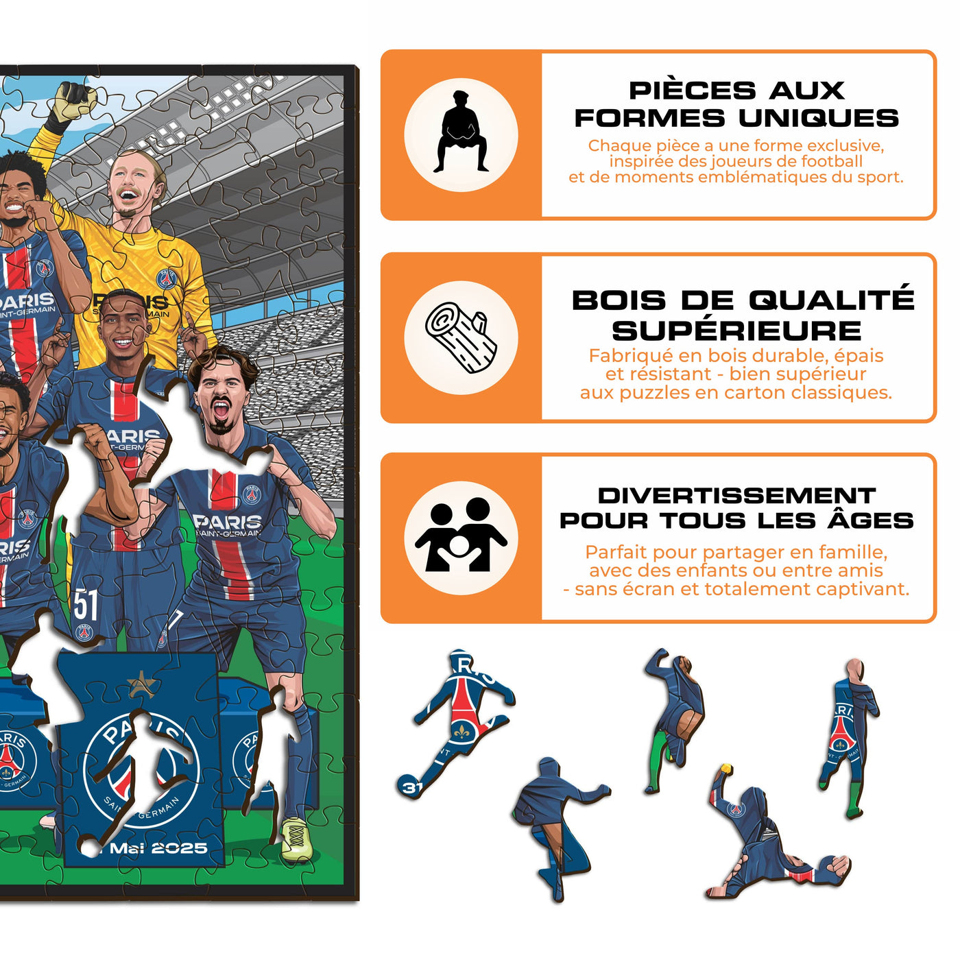Équipe Paris Saint-Germain® "Triplé Historique" – Puzzle en Bois